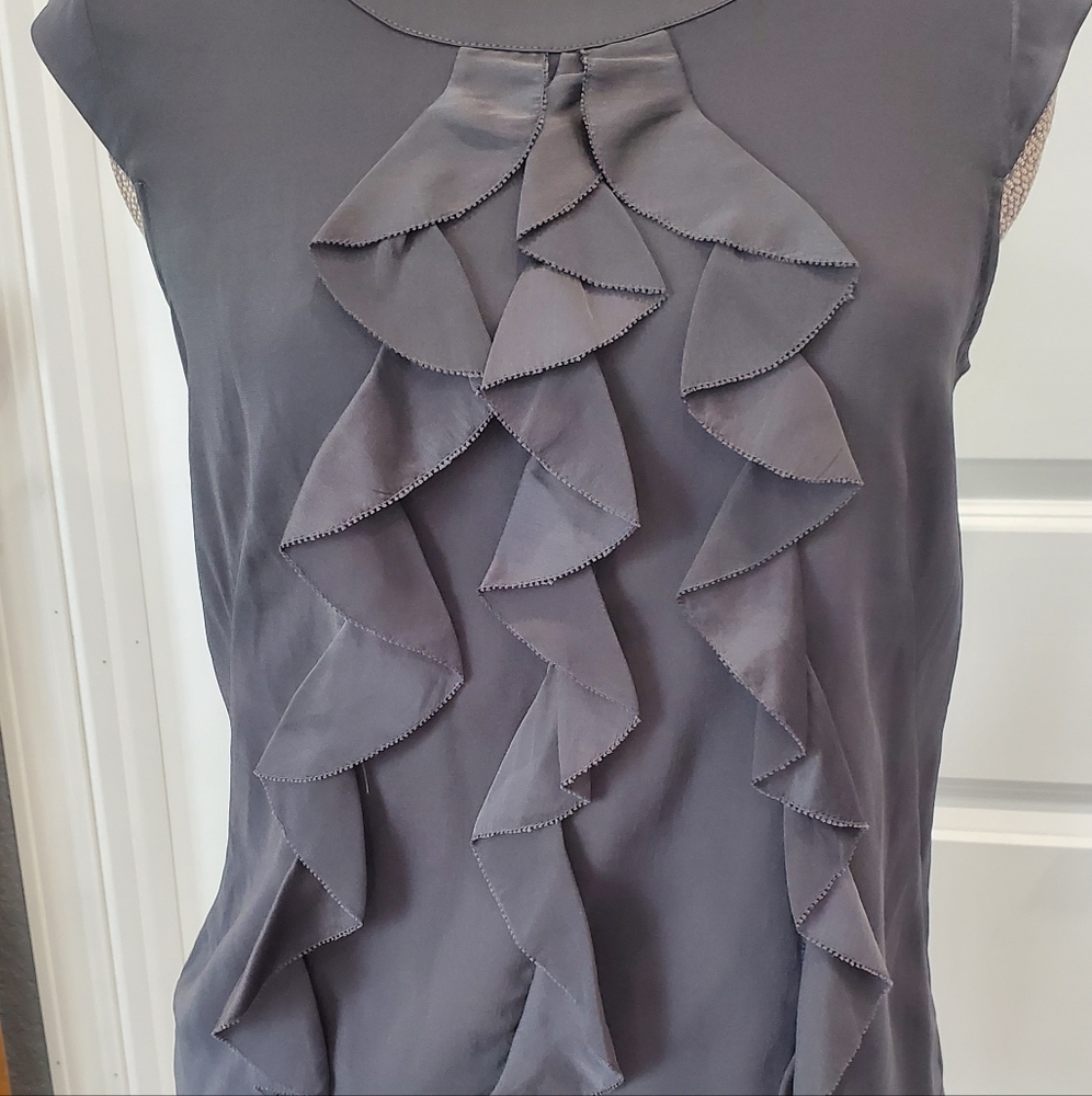 Ann Taylor lightweight gray ruffle top